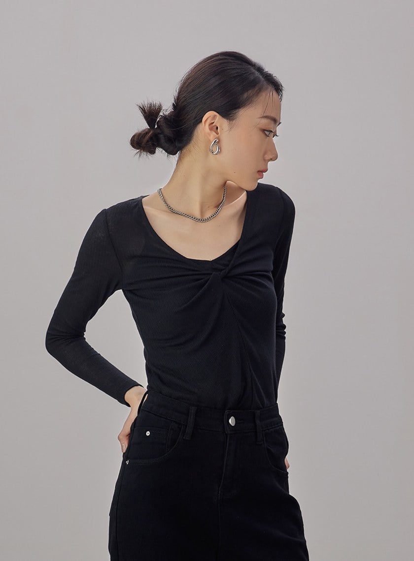 氣質扭結V領長袖上衣